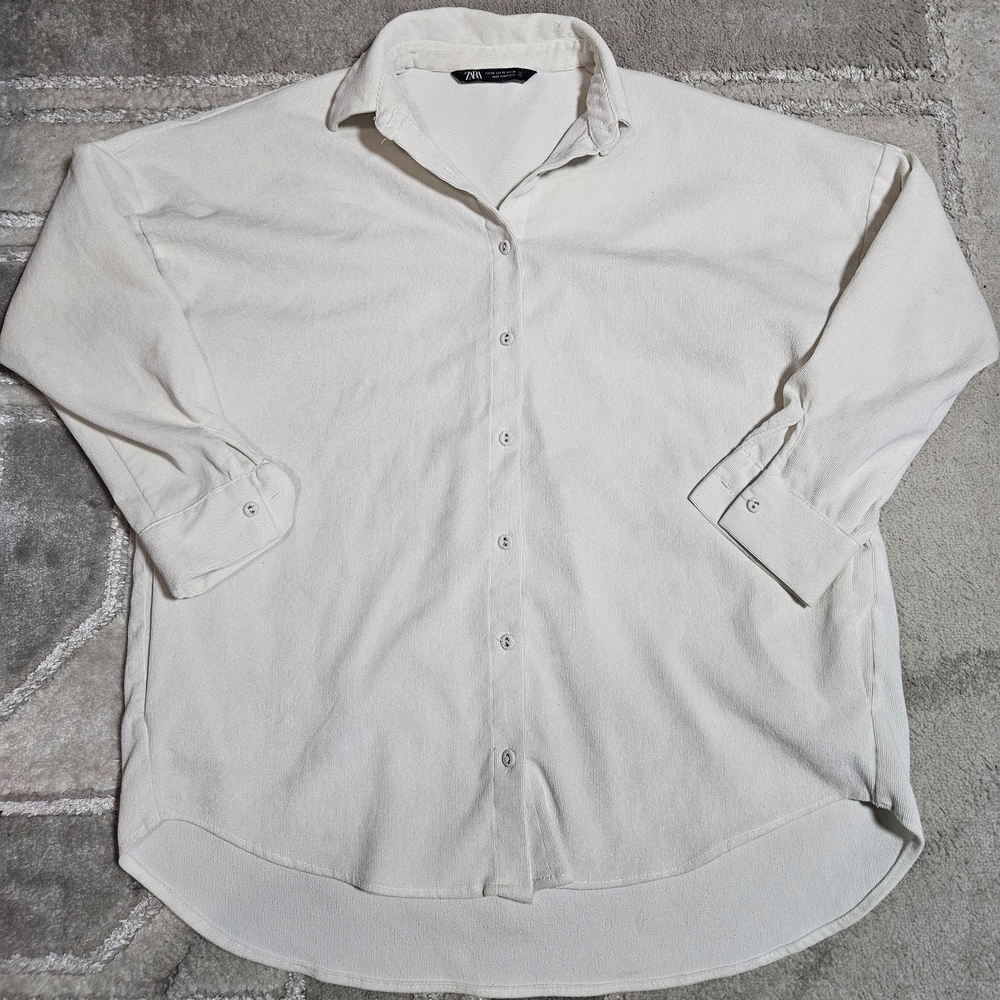 Zara Men’s Cream Button-Up Shirt - Relaxed Long Sleeve